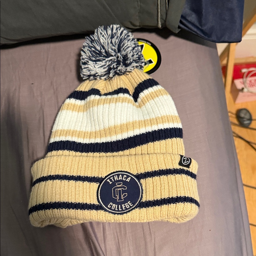Ithaca college beanie - Navy and Cream